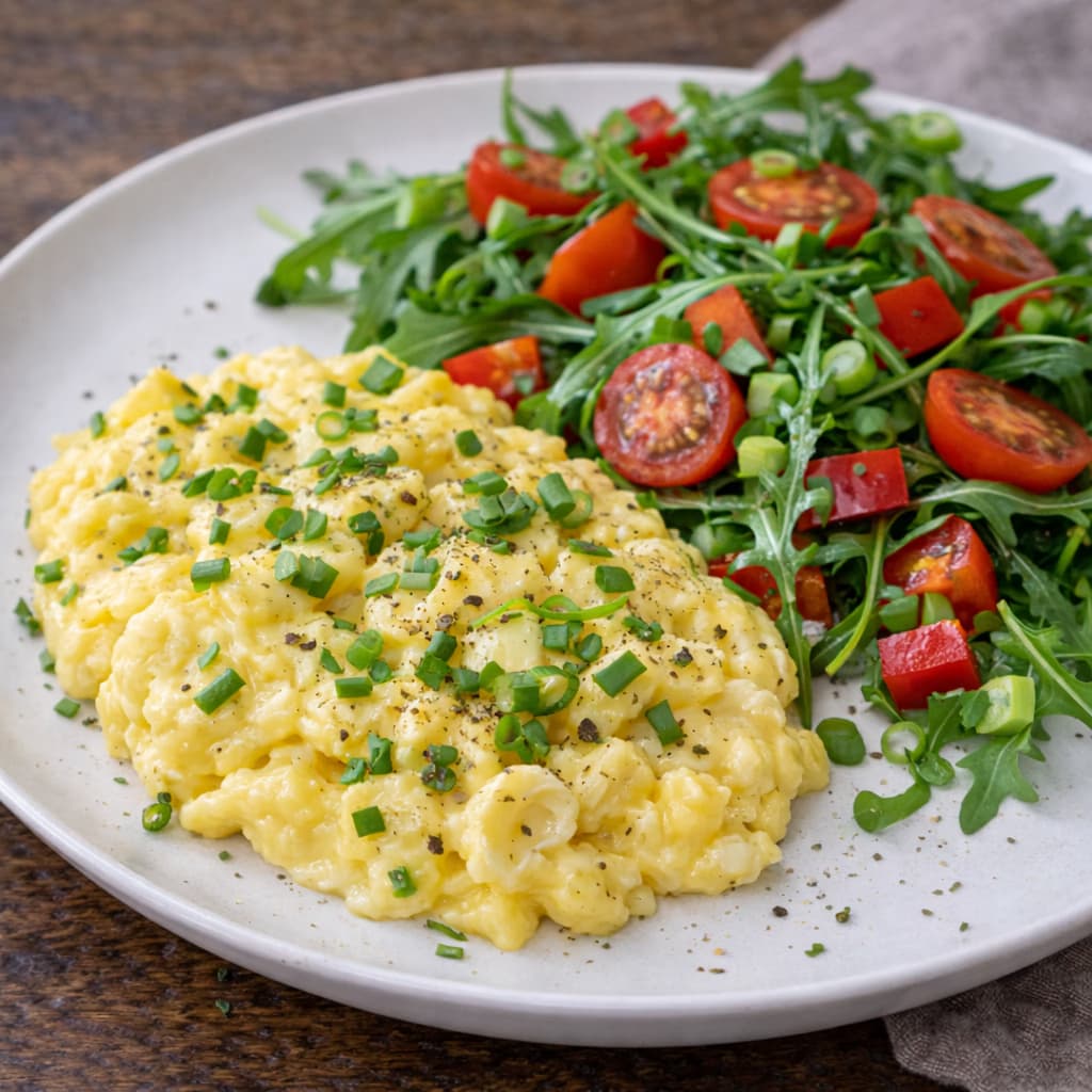 Eggerøre med frisk salat – ferdig rett
