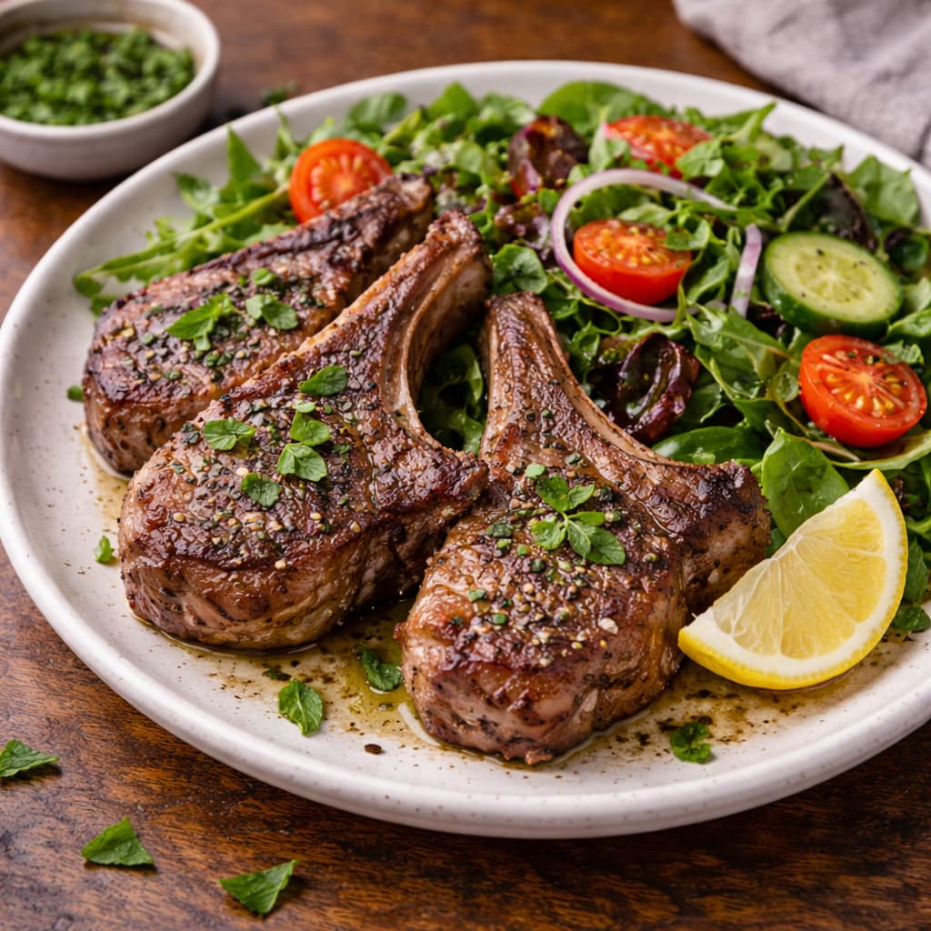 Lammekoteletter med frisk salat – ferdig rett