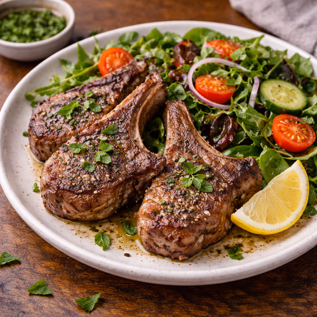 Lammekoteletter med frisk salat – ferdig rett
