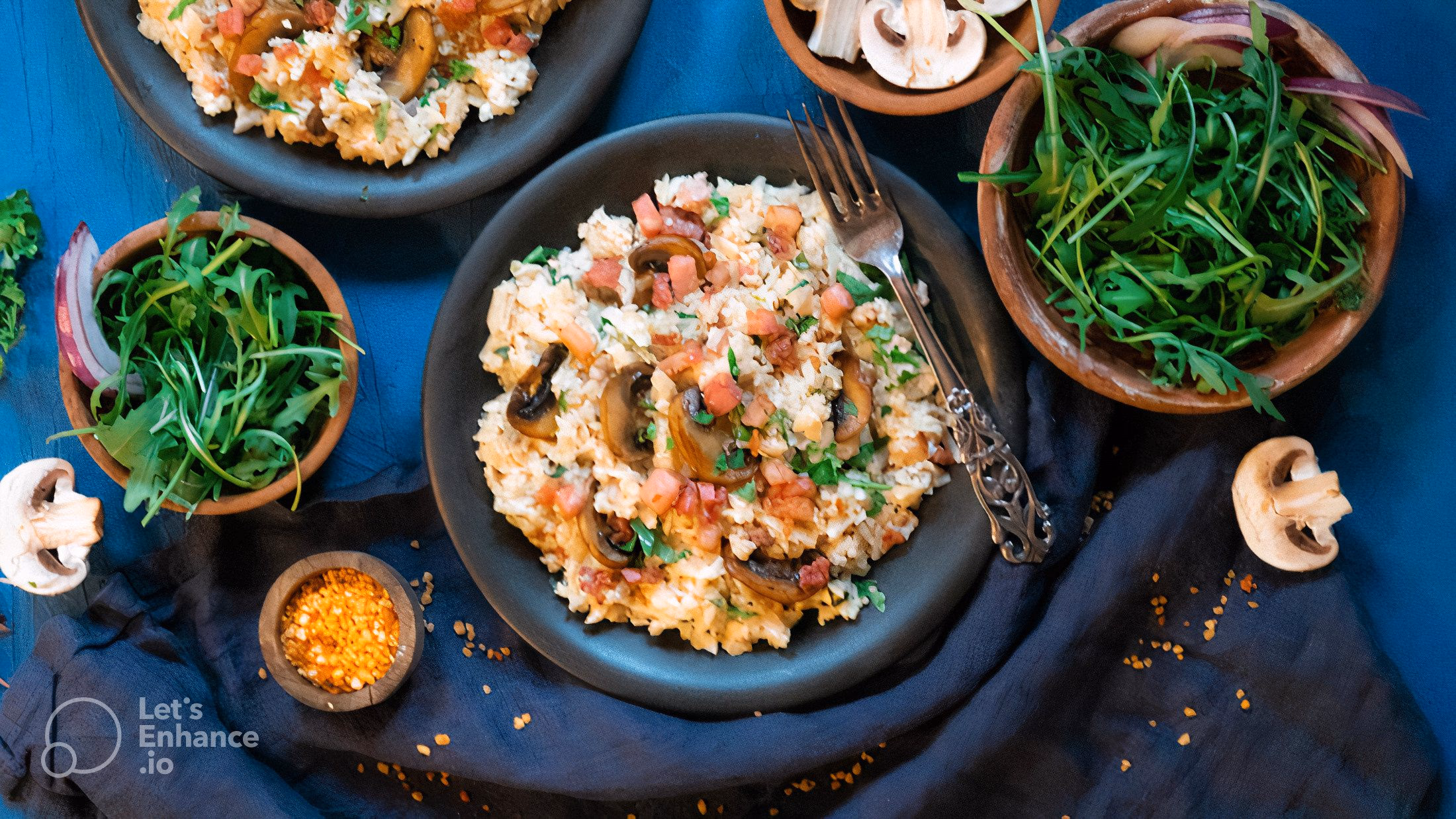 Blomkålrisotto med Bacon og Sjampinjong – ferdig rett