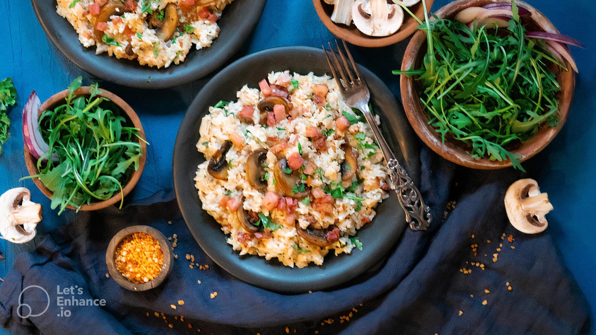 Blomkålrisotto med Bacon og Sjampinjong – ferdig rett