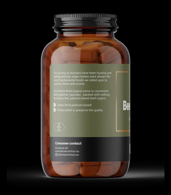 DENSE Beef Organs – Gressforet organtilskudd – 180 kapsler – produktbilde 3