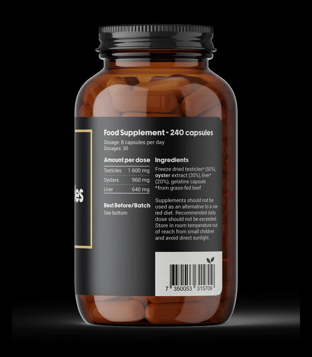DENSE Beef Testicles – Testikler av gressforet storfe – 240 kapsler – produktbilde 2