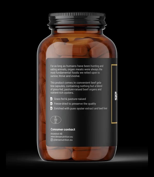 DENSE Beef Testicles – Testikler av gressforet storfe – 240 kapsler – produktbilde 3