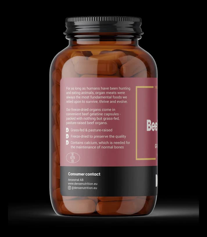 DENSE Beef Organs for Kvinner – Gressforet organtilskudd – 180 kapsler – produktbilde 2