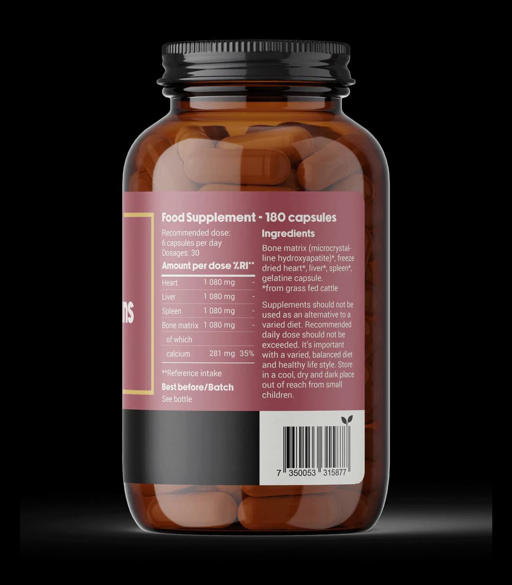 DENSE Beef Organs for Kvinner – Gressforet organtilskudd – 180 kapsler – produktbilde 3