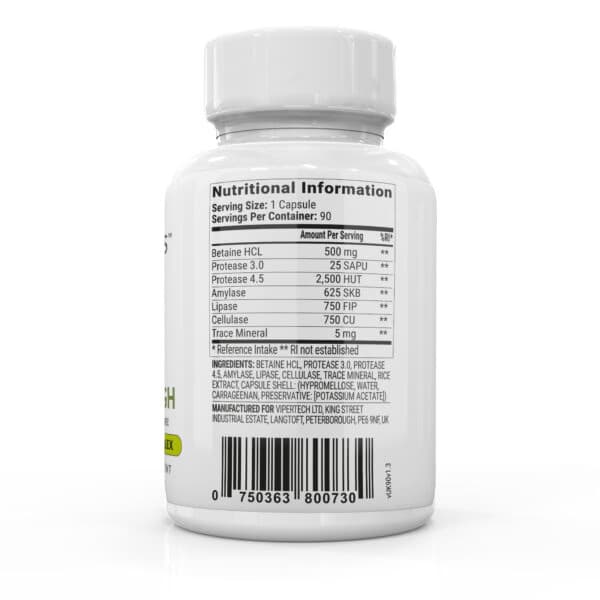BiOptimizers HCL Breakthrough 90 kapsler – Øk magesyren naturlig – baksiden av pakningen