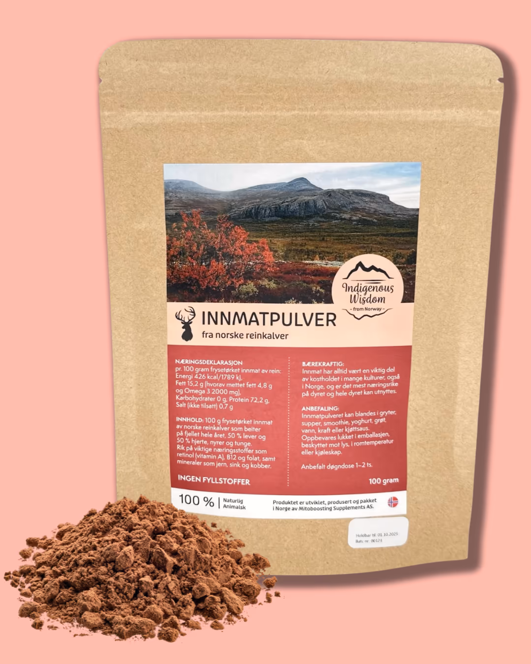 Innmatpulver fra norske reinkalver – 100 g