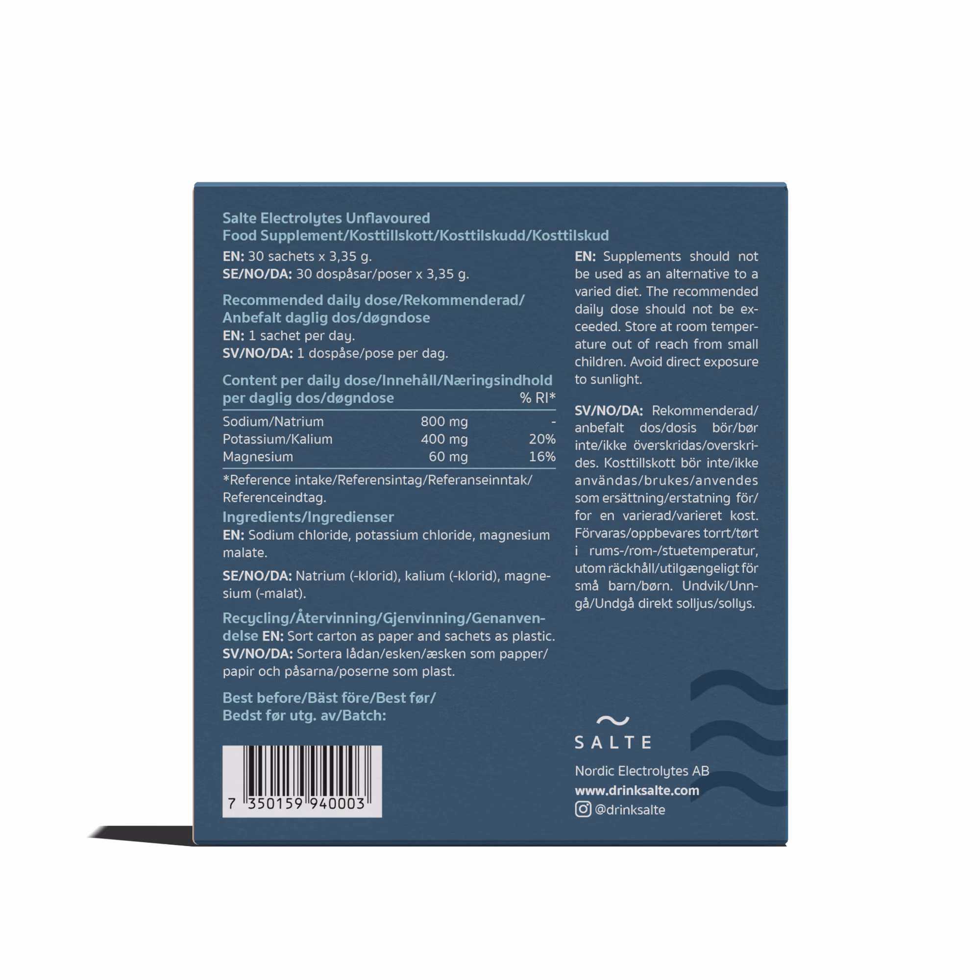 SALTE Elektrolytter – Uten smak – 30 Poser – produktbilde 3