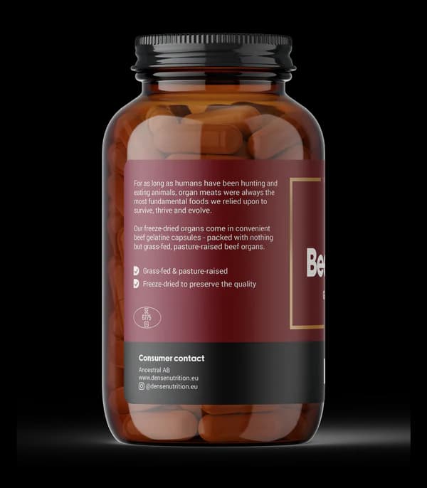 DENSE Beef Heart – Gressforet storfehjerte – 180 kapsler – produktbilde 3