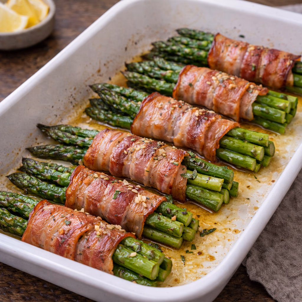 Baconsurret asparges med hvitløk