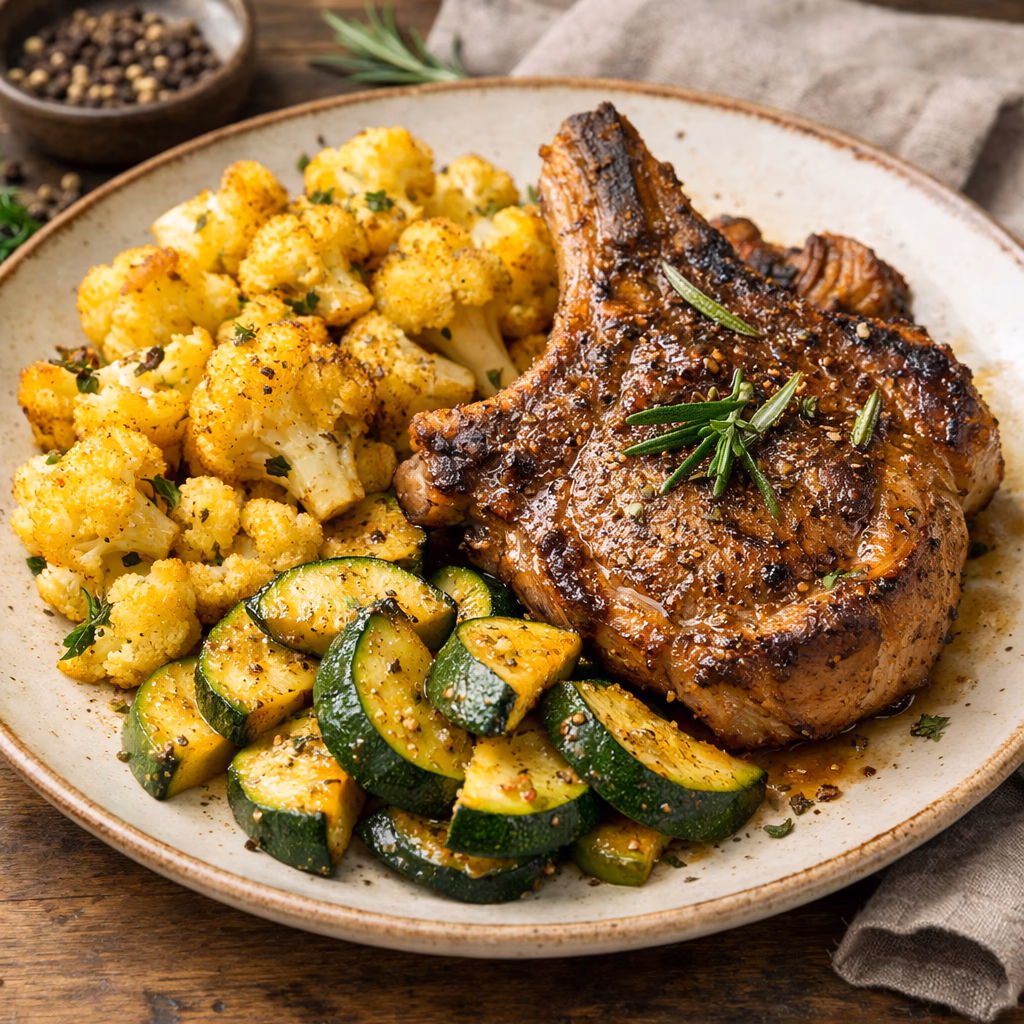 Lammekoteletter med blomkål og squash